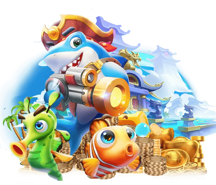 Màn hình game Vua Bắn Cá với boss rồng vàng và nhiều loại cá lớn